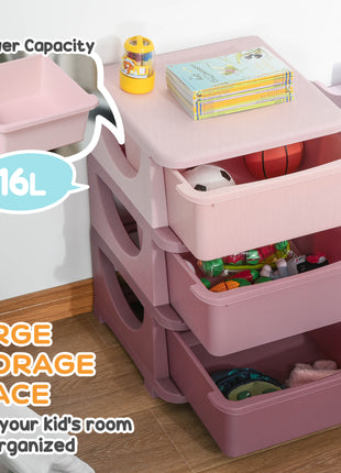 3 Drawers Kids Storage Unit, 3 Tier Stackable Toy Organizers and Storage Chest for Bedroom, Nursery, Playroom, Pink