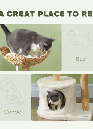 37 Inch Modern Cat Tree w/ Wooden Scratching Posts, Condo, Beds, Cushions, Toy Balls & Anti-Tip Kit