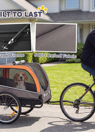 Dog Bike Trailer, Pet Cart Bicycle Carrier with 2 Entrances, Quick Release Wheels, Reflectors, Flag, Safety Leash