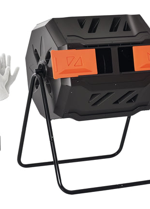 Tumbling Compost Bin Outdoor 360° Dual Chamber Rotating Composter 43 Gallon, Orange
