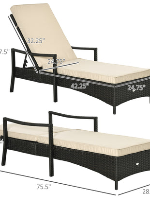Wicker Chaise Lounge, 4 Position Adjustable Backrest and Cushions Outdoor Lounge Chair PE Rattan Sun Lounger for Poolside, Balcony or Garden, Beige