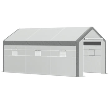 20' x 10' x 9' Walk-in Greenhouse, Outdoor Garden Warm Hot House with 6 Roll-up Windows, 2 Zippered Doors and Weather Cover, White