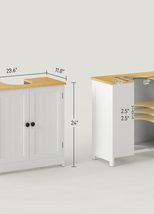 Bathroom Vanities Under Sink Storage Cabinet Cupboard with 2 Doors, 23.5" x 11.75" x 24", White