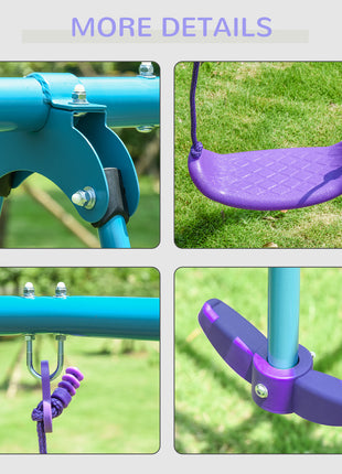 Metal Swing Set with Glider, Two S Seats and Adjustable Height, Outdoor Heavy Duty A-Frame Kids Playset Suitable for Playground, Backyard, Purple