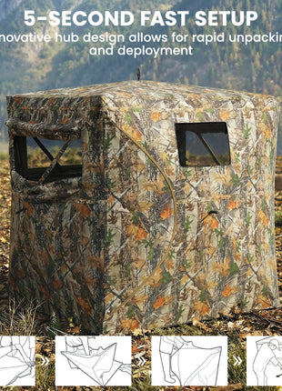 Hunting Blind for 2 Person, See Through Pop Up Blind with 270-Degree View, Windows for Deer Hunting, Camouflage
