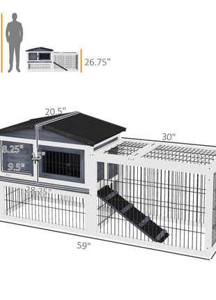 2 Level 59" Outdoor Rabbit Hutch with Openable Top, Dark Gray