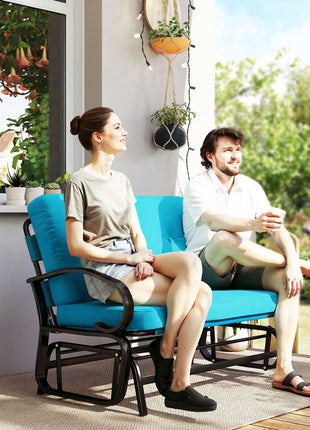 Outdoor Glider Bench, 2-Person Patio Rocker Loveseat with Tufted Cushions, Steel Frame for Porch, Garden Backyard, Blue