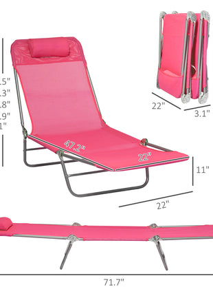 2 Piece Folding Chaise Lounge Chairs, Pool Sun Tanning Chairs with Reclining Back, Breathable Mesh Seat, Pink