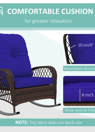 Rattan Porch Rocker w/ Plush Cushion, Dark Blue