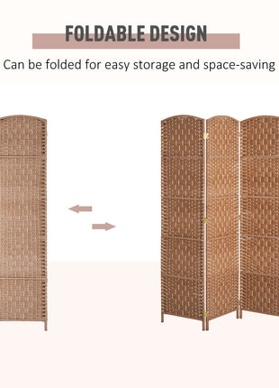 6' Tall Wicker Weave 3 Panel Room Divider Wall Divider, Natural Wood