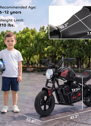 24V Kids Electric Motorcycle with 180W Motor, 12" Rubber Tires, Up to 11MPH, Twist Throttle for Ages 6-12, Black