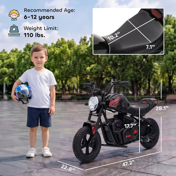 24V Kids Electric Motorcycle with 180W Motor, 12" Rubber Tires, Up to 11MPH, Twist Throttle for Ages 6-12, Black