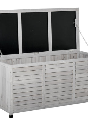 75 Gallon Wooden Deck Box, Outdoor Storage Container with Aerating Gap & Weather-Fighting Finish, Grey