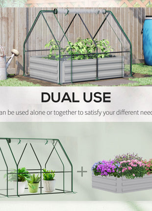 Raised Garden Bed with Cover, Outdoor Galvanized Metal Planter Box Kit, 4 x 3 ft Mini Greenhouse with 2 Large Screen Windows, for Growing Flowers, Vegetables and Herbs, Clear