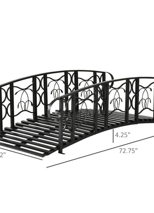 6' Metal Arch Backyard Garden Bridge with 660 lbs. Weight Capacity, Safety Siderails, Vine Motifs, Easy Assembly for Backyard Creek, Stream, Pond, Black