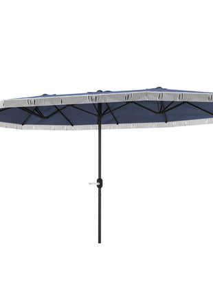 15ft Rectangle Patio Umbrella UPF30+ Extra Large Outdoor Umbrella with Fringe and Crank Handle, Dark Blue
