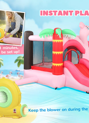 Inflatable Bounce House with Ball Pool, Basketball Hoop, Jumping Bouncy Castle with Blower for Indoor Outdoor, Pink