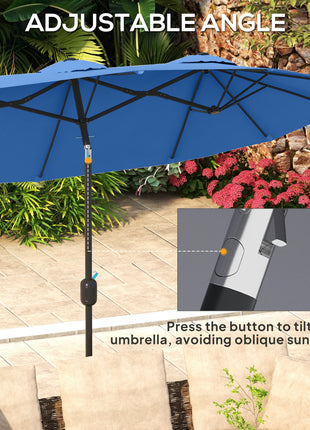 Double-sided Patio Umbrella, 9.5' Outdoor Umbrella with Push Button Tilt and Crank, 3 Air Vents and 12 Ribs, Navy Blue
