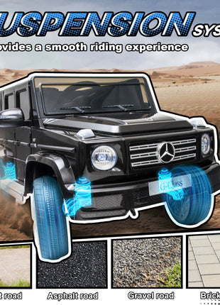 12V Mercedes Benz G500 Licensed Kids Electric Car with Remote Control, Headlights, Music, Suspension, Storage, Black