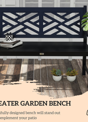Outdoor Garden Bench, Wooden Frame Patio Bench with Geometric Pattern, 43.25 Inch Weatherproof 2-Person Love Seat for Garden, Lawn, Porch, Yard, Work Entryway, Black