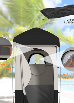 Camping Shower Tent, Portable Privacy Shelter with Solar Shower Bag, Removable Floor and Carrying Bag, Black