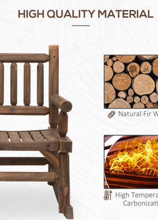 2-Person Wood Rocking Chair with Log Design, Heavy Duty Loveseat with Wide Curved Seats for Patio, Backyard, Garden, Walnut
