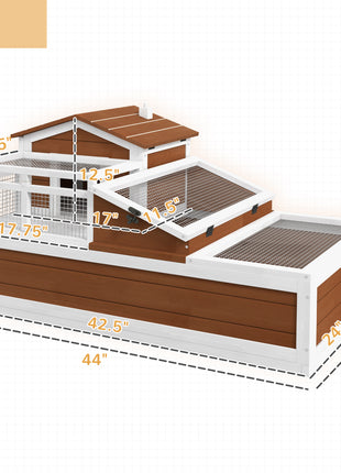 3-Room Tortoise Habitat House w/ Balcony & 2 Stories, 44" x 25.5" x 25", Coffee