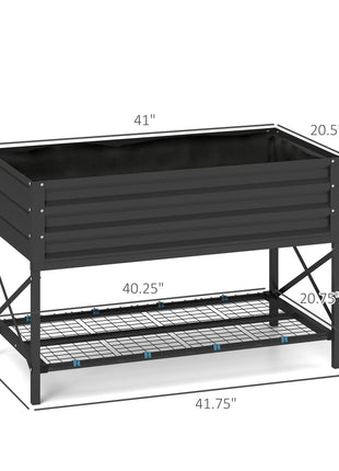 Galvanized Raised Garden Bed, Metal Planter Box with Legs, Storage Shelf and Bed Liner, Dark Gray