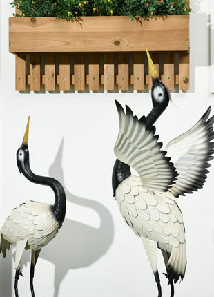 Set of 2 Garden Sculptures, Heron Garden Statues for Lawn, Patio, Backyard Decoration, 35.5" & 40.5", White & Black