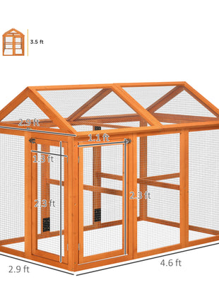 Wooden Chicken Run, Combinable Design with Perches, 4.6' x 2.8', Orange