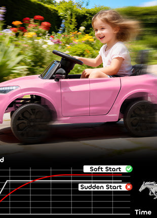 12V Kids Ride On Car, Licensed Ford Mustang Mach-E Electric Car with Remote Control, LED Light, Music, Pink