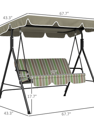 3-Seat Outdoor Patio Swing Chair w/ Cushion, Steel Frame Stand, Adjustable Tilt Canopy for Patio, Garden, Beige & Green