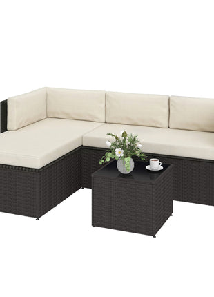 3 Piece Patio Furniture Set, Wicker Outdoor Patio Conversation Furniture Set with Cushions, Glass Top Table, Beige