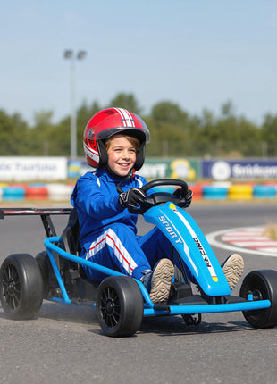 24V 7AH Kids Electric Go Kart, 8.1 MPH Battery Powered Drift Kart with Dual Motors, Soft Start for 8-12 Years, Blue