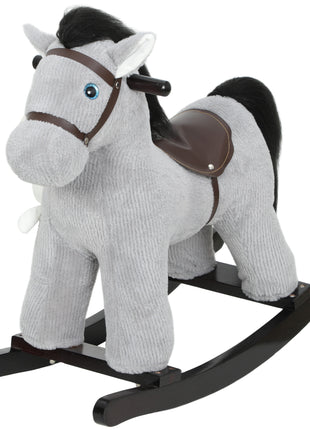 Kids Rocking Horse, Plush Toddler Ride on Toy with Realistic Neigh and Toy for 2–5 Years Old, Gray