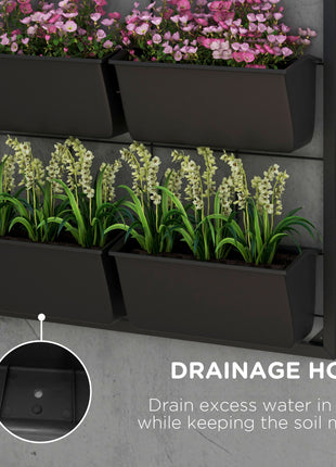 3-Tier Hanging Planter with 6 Pots for Indoor and Outdoor Use, Wall Planter, Self Draining & Wall Mounted, Black
