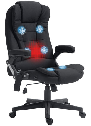 6 Point Vibrating Massage Office Chair with Heat, Linen High Back Massage Desk Chair with Reclining Backrest, Black