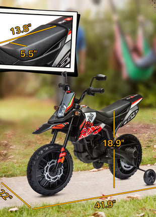 12V Aprilia Licenced Kids Motorcycle with Training Wheels, Spring Suspension, LED Light, USB, Music, Red