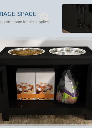 Dog Food Storage Cabinet with Bowls & Dog Feeding Station, Black