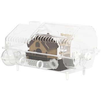 Hamster Cage with Large Wheel & Hideout, Small Animal Habitat with Accessories, Clear Pet House, 21.5" x 11.8" x 12.6",