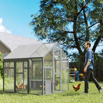 Large Wooden Chicken Run with Waterproof & Anti-UV Cover, for 6-8 Chickens, for Backyard, Farm, 5.5' x 6' x 6'