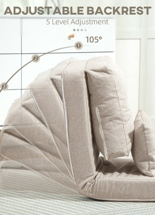 Floor Chair, Convertible Floor Sofa Bed, Folding Upholstered Couch Bed with Adjustable Backrest, Beige