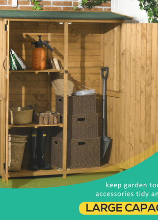 Outdoor Storage Cabinet Wooden Garden Shed Utility Tool Organizer with Waterproof Asphalt Rood, Lockable Doors, 3 Tier Shelves for Lawn, Backyard, Natural