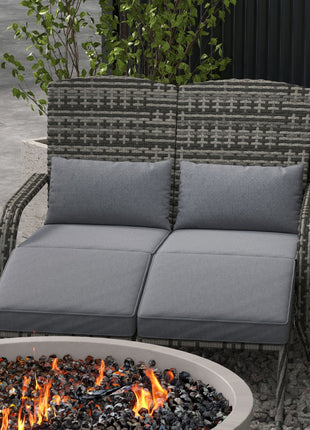 Wicker Adirondack Chair for 2 with Cushions & Footrests, PE Rattan Double Chaise Lounge Chair, Fire Pit Chair for Porch with High-back, Wide Armrests, Mixed Gray