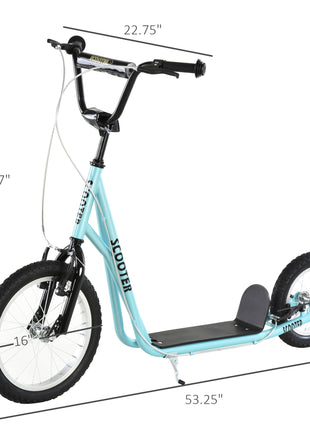 Teens Youth Scooter Ride On Toy with Adjustable Handlebar, Dual Brakes, and Inflatable Wheels For Kids 5+, Blue