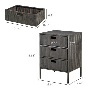 Patio PE Rattan Storage Cabinet, Wicker Pool Cabinet Organizer, Outdoor Towel Rack for Pool with 3 Drawers, Brown