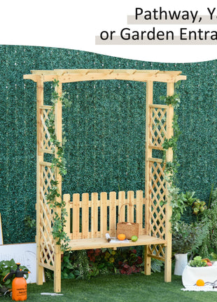 Outdoor Garden Bench Arch Pergola with Natural Fir Wood Build, Protective Varnish, & 2 Person Ergonomic Bench