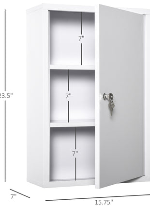 Steel Wall Mount Medicine Cabinet 3 Tier Emergency Box for Bathroom Kitchen, Lockable with 2 Keys - White