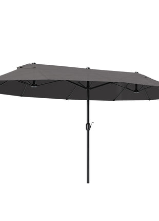 Extra Large 15 ft Patio Umbrella, Double-Sided Wide Outdoor Umbrella with Crank Handle and Air Vents for Backyard, Deck, Pool, Market, Gray
