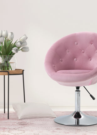 Modern Makeup Vanity Chair Round Tufted Swivel Accent Chair with Chrome Frame Height Adjustable, Pink
